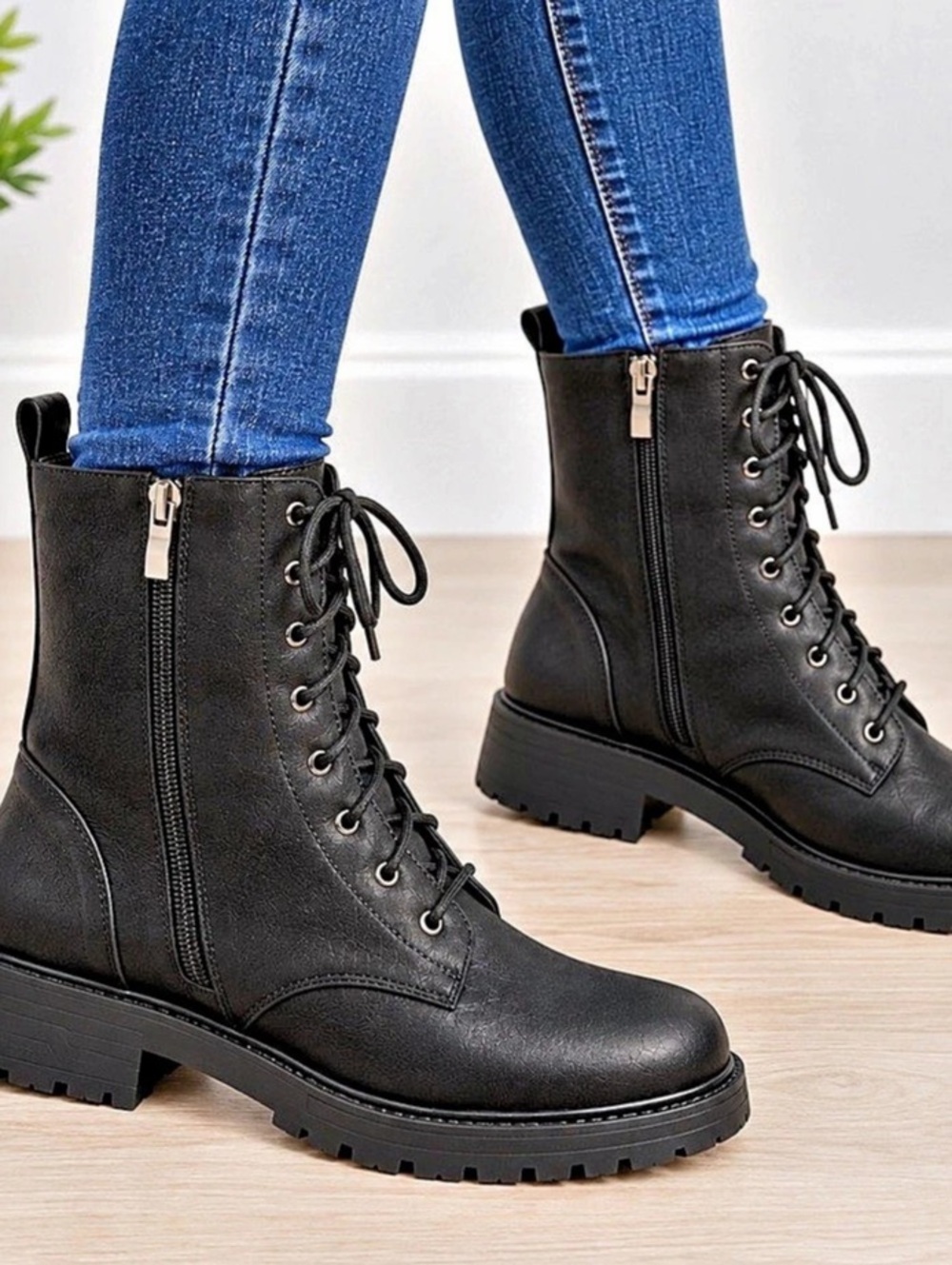 Women's Black Lace-Up Combat Boots Like New
